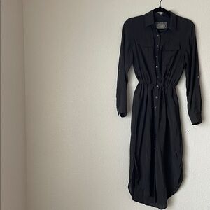 Anthropologie Maeve Charcoal Gray Button Down Midi Shirt Dress size 6